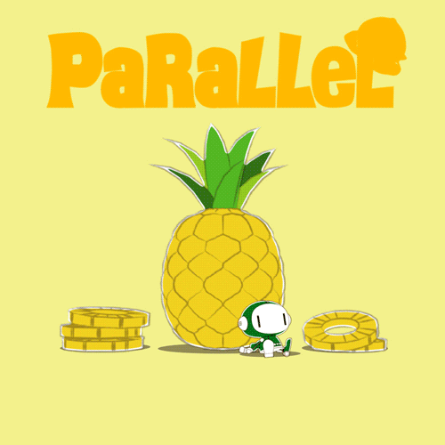 パイナップルを運ぶキャラクターのGIFアニメ